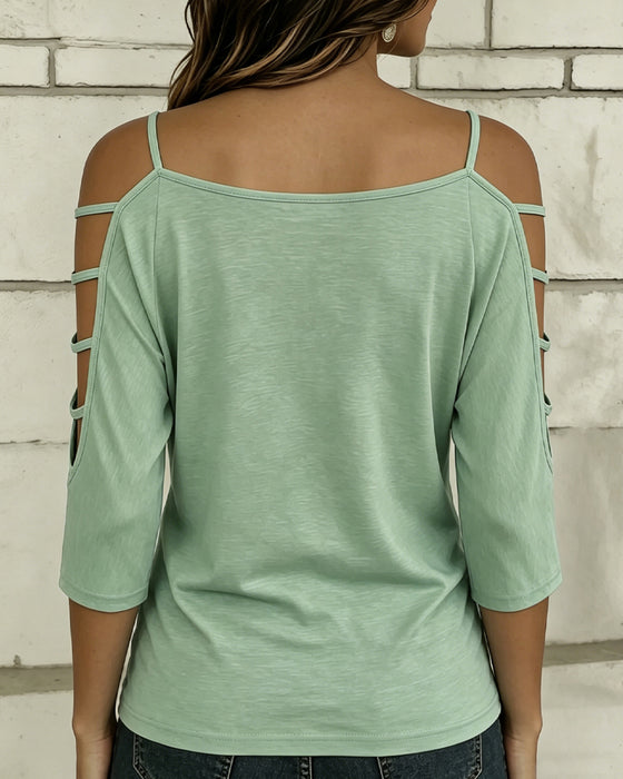 T-Shirt Solid Farve Albuelang Ærme Off-Skulder