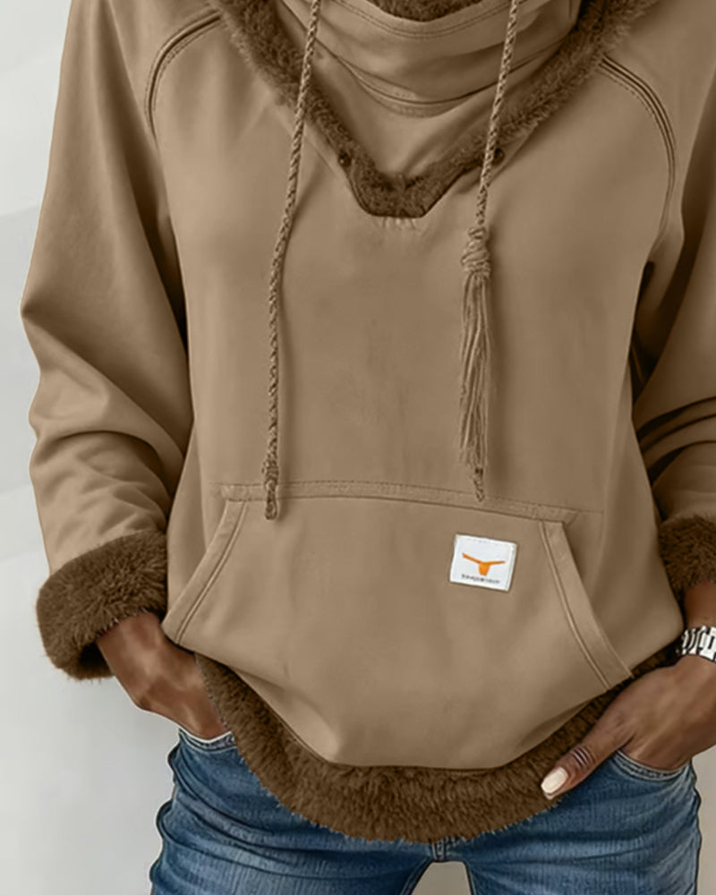 Langærmet Sweatshirt Med Patchworkdetaljer Og Lomme