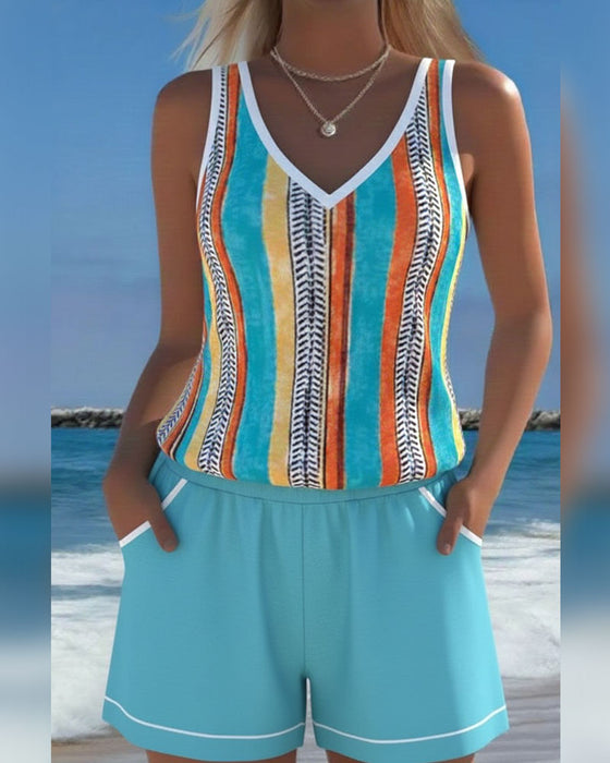 Tankini Badedragt V-Hals Trykt
