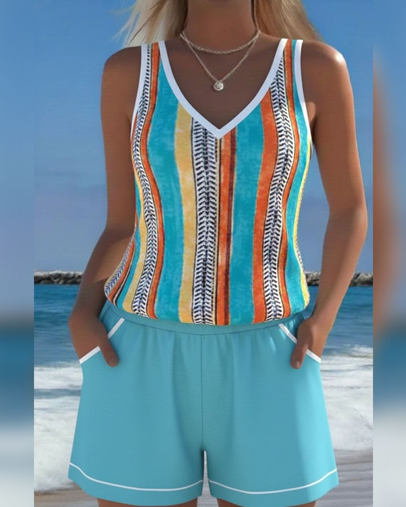 Tankini Badedragt V-Hals Trykt