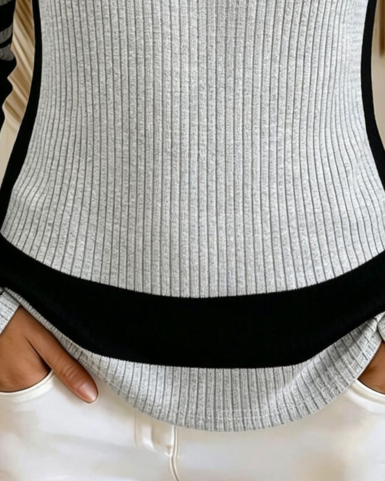 Bluse U-Hals Knap Kontrastfarve