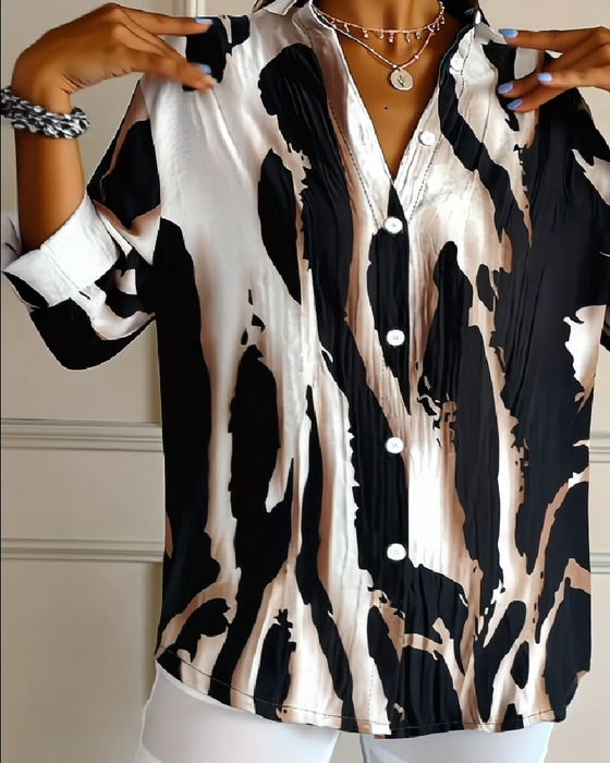 Bluse Stålskaft Krave Uregelmæssigt Trykt