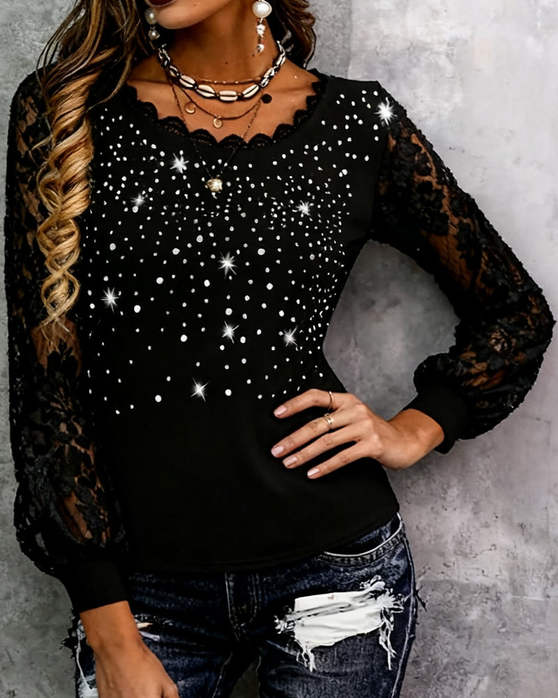 Moderne Bluse Med Patchwork-Tryk