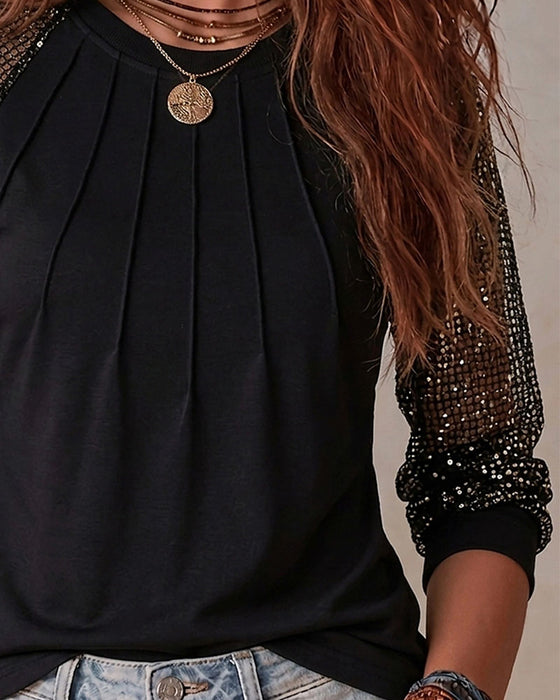 Bluse Rund Hals Plisseretternet