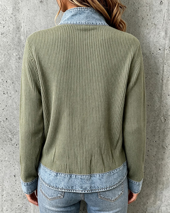 Frakke Afslappet Denim Panel Strikket