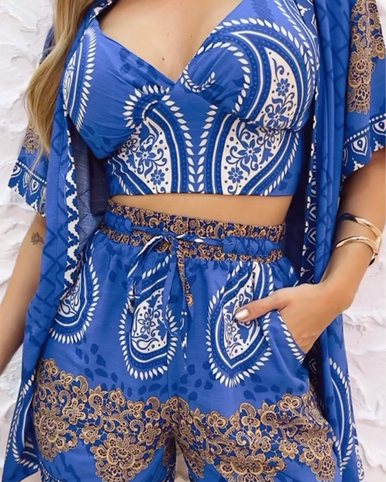 Badedragt elegant paisley print tredelt