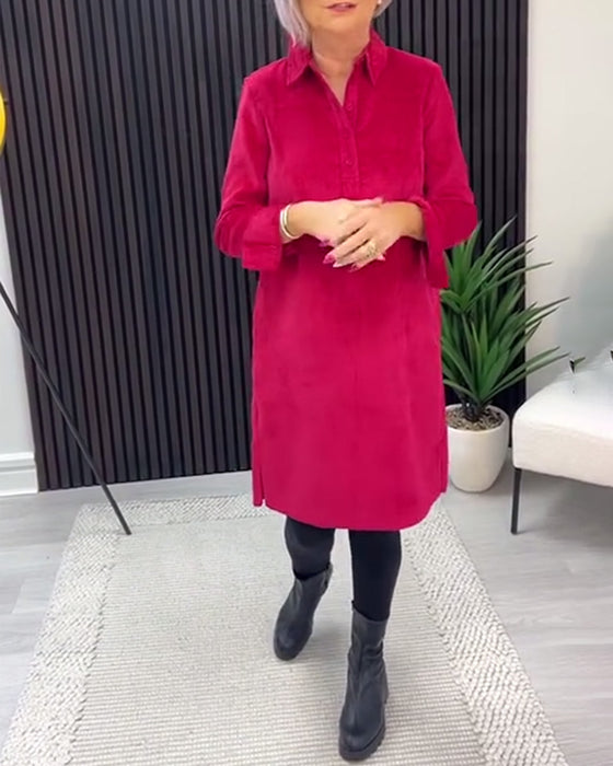 Ensfarvet Langærmet Kjole Med Krave