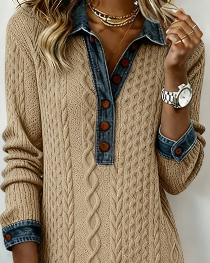 Kravekjole I Denim Med Hulstrik Og Lappearbejde