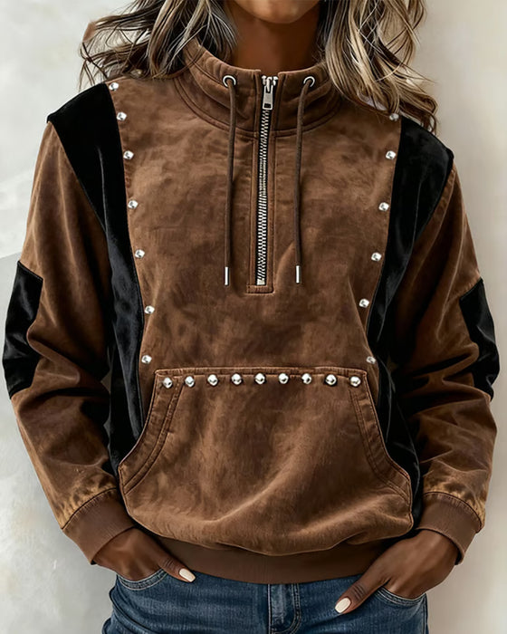 Sweatshirt Lynlås Farveblok Afslappet