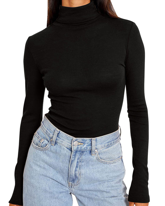 Top Ensfarvet Halv Turtleneck Base