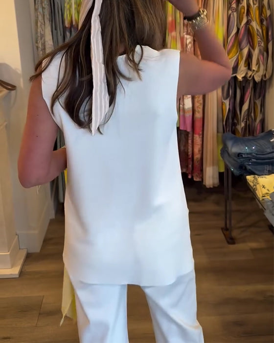 Tank Top V-Hals Ærmeløs Ensfarvet