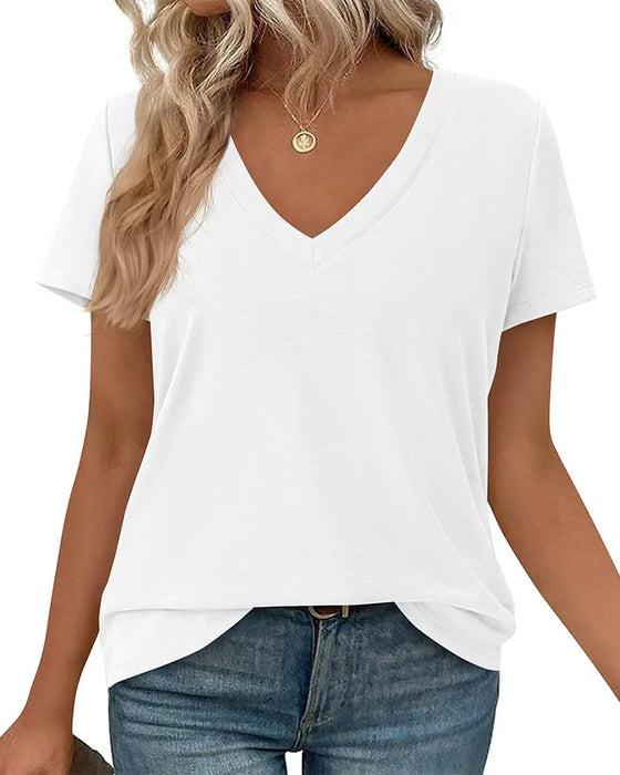 T-Shirt Pullover V-Hals Ensfarvet