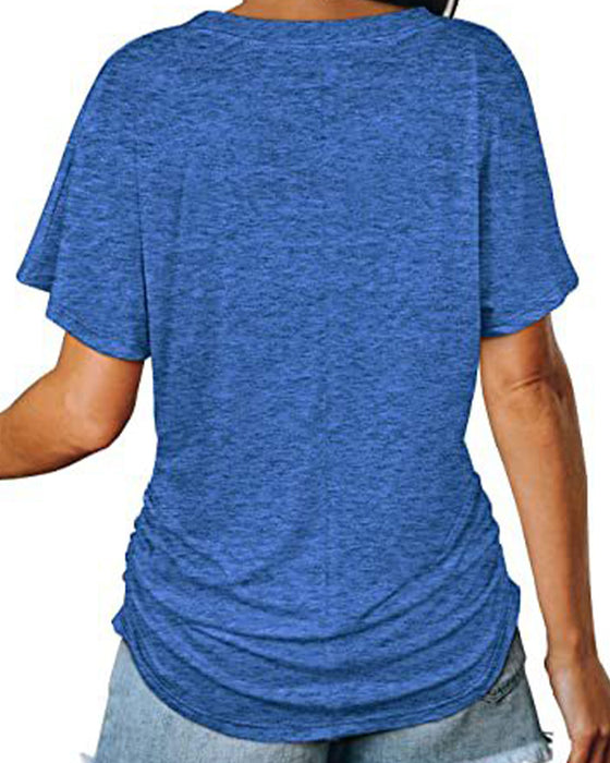 T-Shirt Plisseret Ensfarvet V-Udskæring