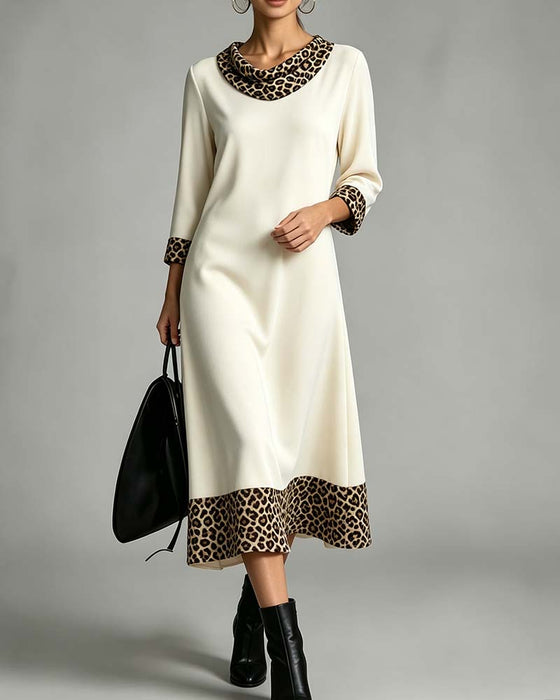 Kjole Slouchy Mock Hals Leopard Albuelang Ærme