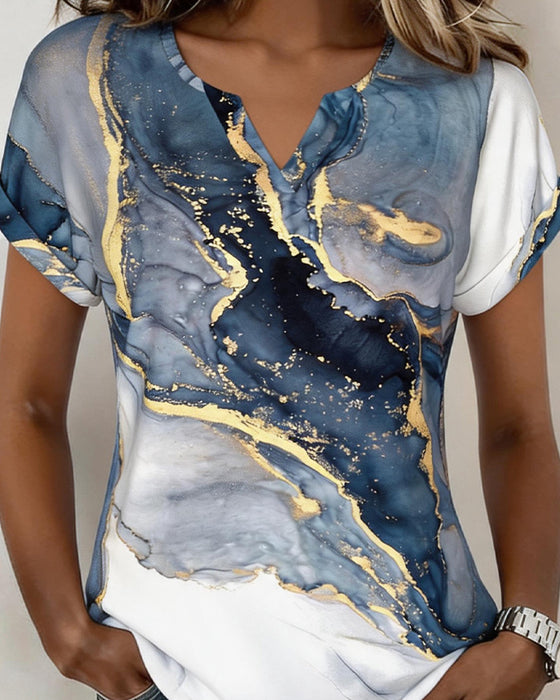 T-Shirt Marmor Tryk V-Hals