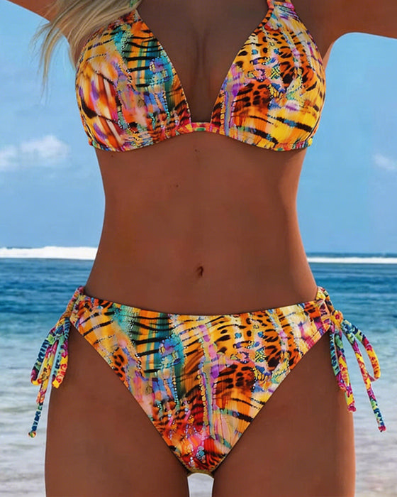 Bikini Farverig Leopard Tryk Halterneck