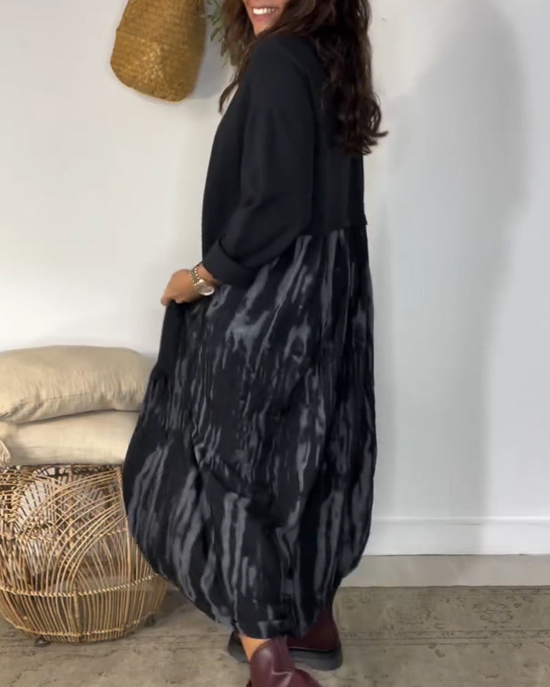 Kjole Rund Halsudskæring Uregelmæssig Patchworktryk