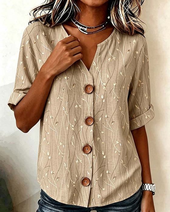 Bluse Mini V-Hals Knap Casual
