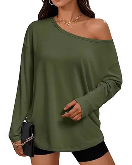 T-Shirt En-Skulder Solid Lang Ærme