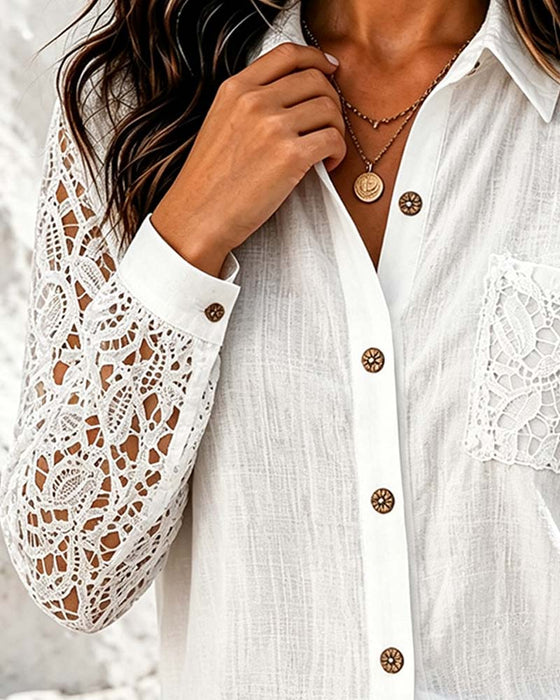 Bluse Blonder Patchwork Lang Ærme