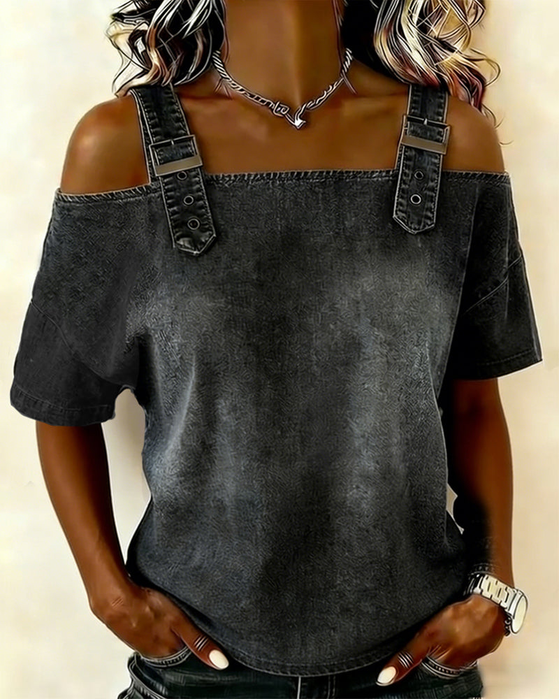 Bluse Off-Shoulder Med Skulderstrop Denim