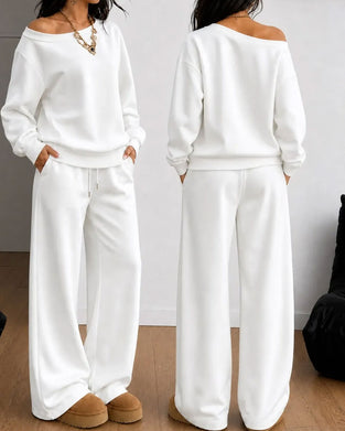 Sæt En Skulder Casual Sweatshirt Lange Bukser