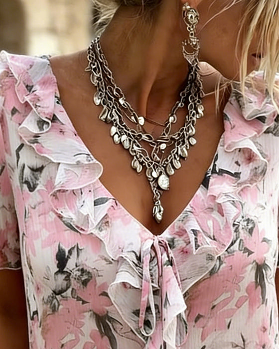 Bluse V-Hals Ruffle Bobble Ærme