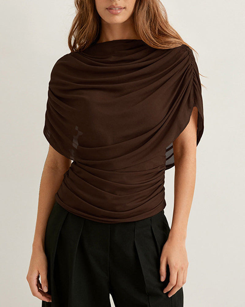 Bluse Mesh Halstørklæde Hals Draperet Slim Fit