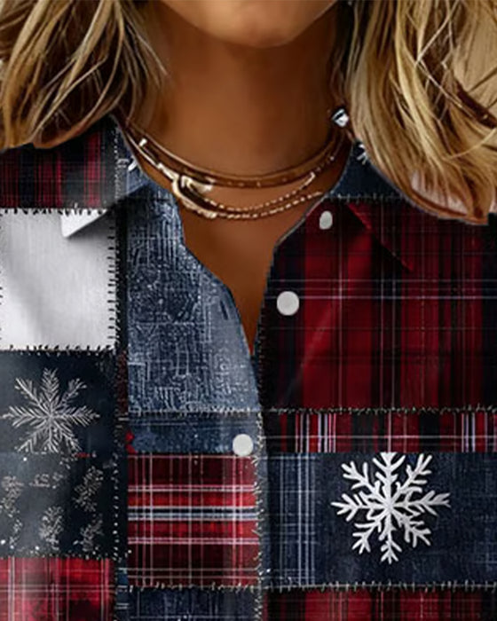 Skjorte Med Ternet Snefnug- Og Snemandsprint