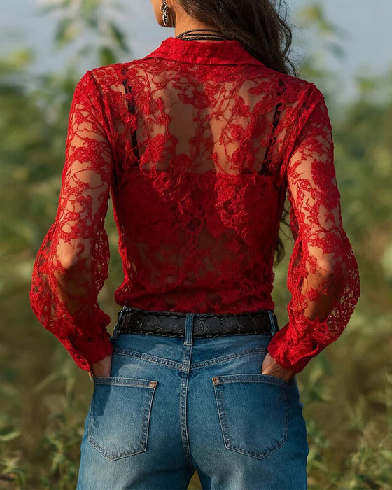 Enfarvet Skjorte Med Krave Og Lange Ærmer