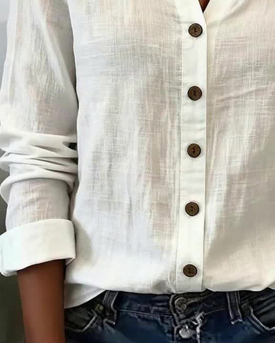 100% Bomuld Skjorte V-hals Alsidig