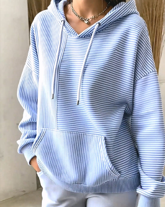 Hoodie Afslappet Stribet Med Snor