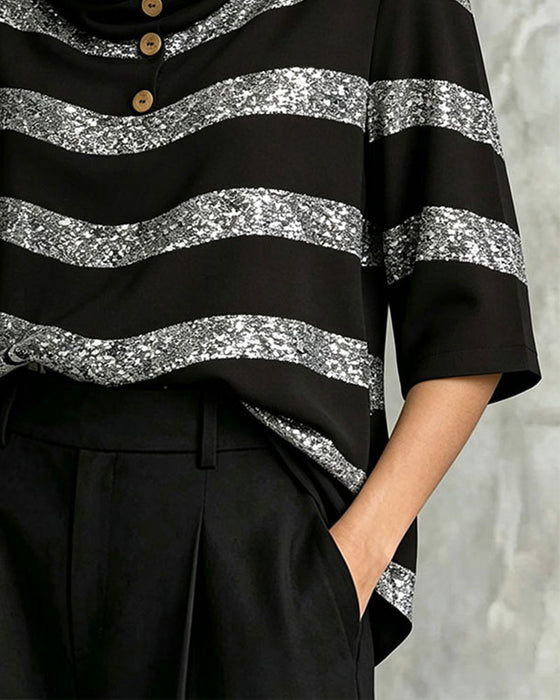 Bluse Geometrisk Stribe Indsnøret Talje Snor