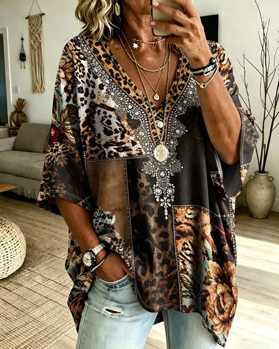 Bluse Leopard V-Hals Casual