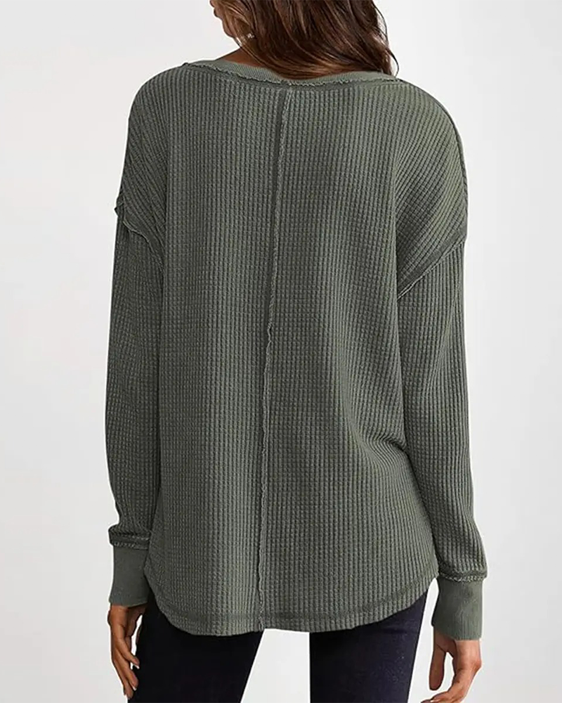 Top Vaffel Henley Lang Ærme