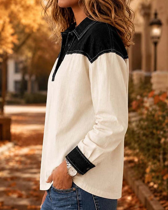 Bluse Farveblok Revers