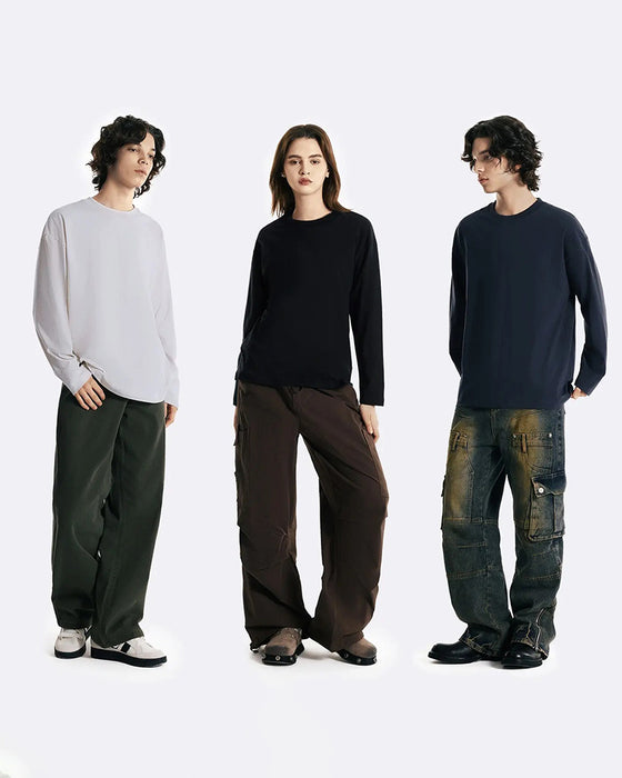 T-Shirt Herre Rund Hals Langærmet Slids