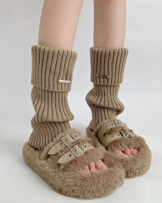 Dame Basis Ensfarvede Benvarmere Med Metalletiket, Minimalistisk Damemode