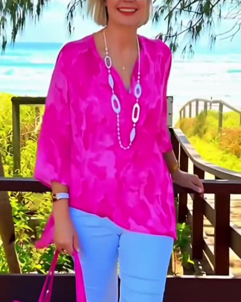 Bluse V-Hals Let Tryk