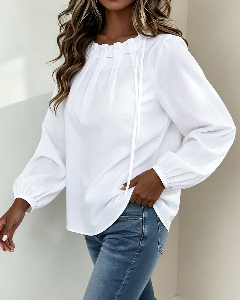 Bluse Enfarvet Rund Hals