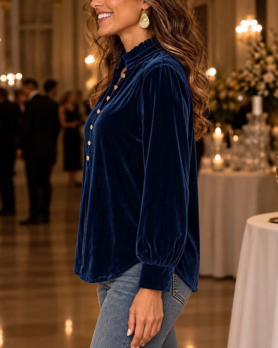 Bluse Ensfarvet Knap Elegant