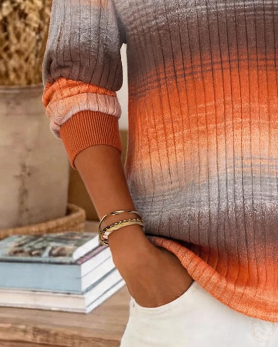 Bluse Ombre Ribbet Lang Ærme