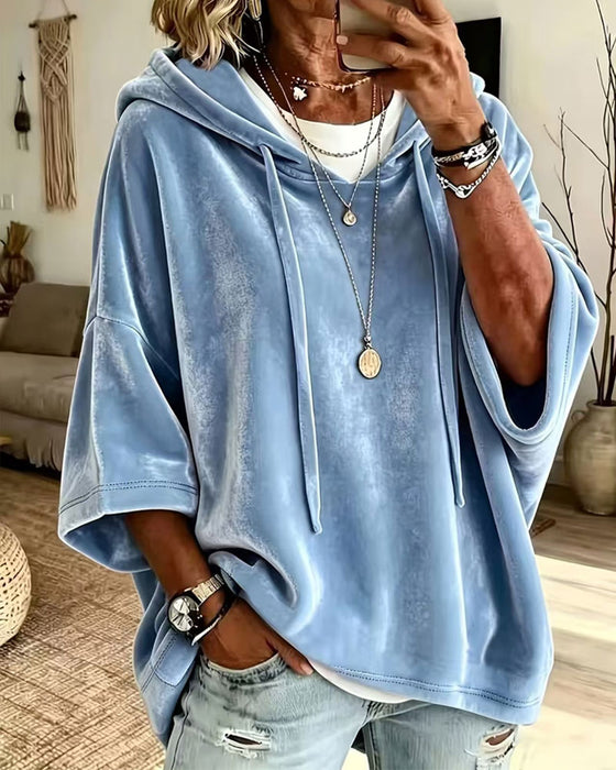Sweatshirt 3/4-Ærme Fløjl Hætte