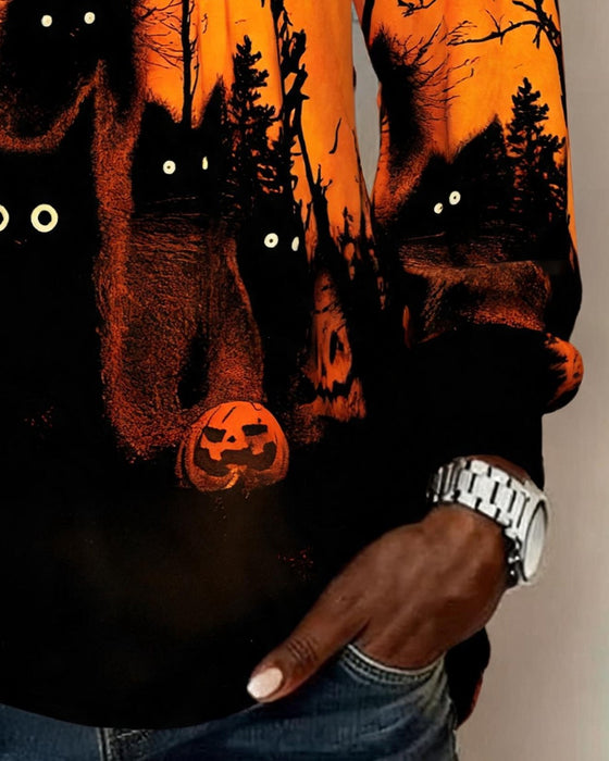 Top V-Hals Rynket Halloween Langærmet
