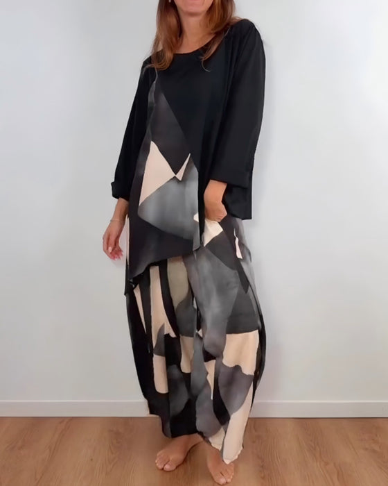 Todelt Sæt Casual Geometrisk Tryk Vide Bukser