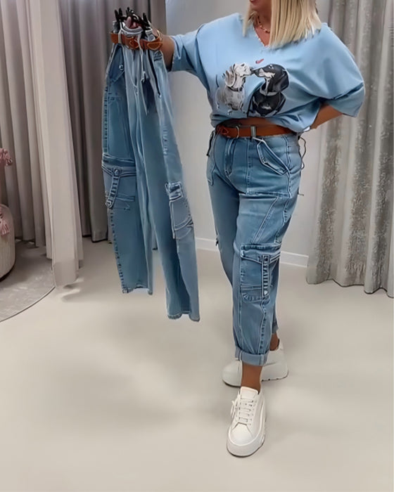 Jeans Høj Talje Cargo Stil
