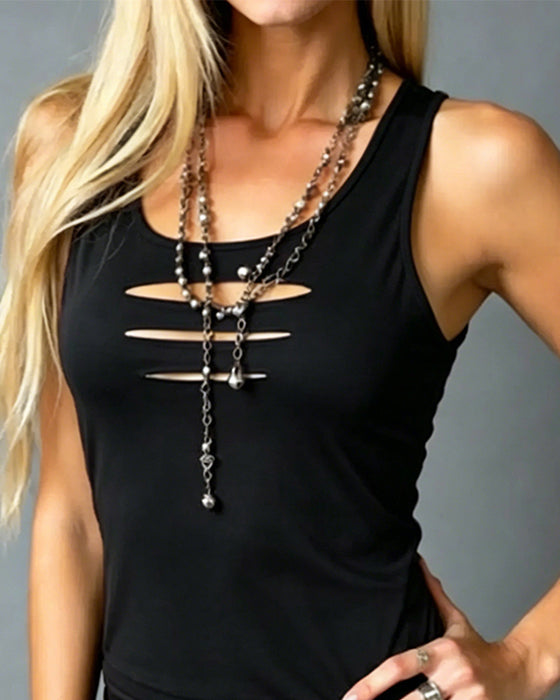 Tank Top U-Hals Ærmeløs Hollow Out