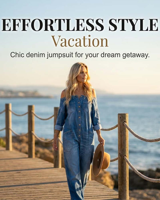 Jumpsuit Spagettibånd Kold Skulder Bred Ben Denim
