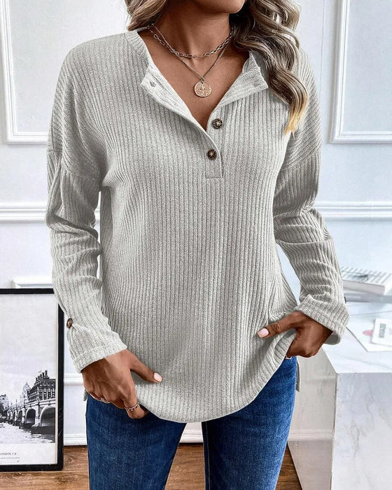 Bluse Ribbet Halv Lynlås Pullover