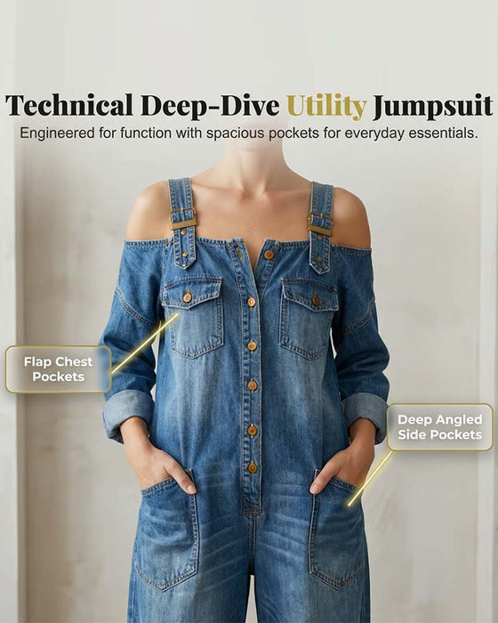 Jumpsuit Spagettibånd Kold Skulder Bred Ben Denim